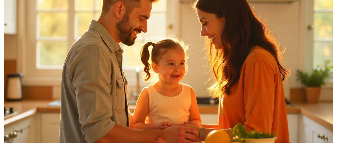 Happy Family Enjoying a Warm Morning in the Kitchen